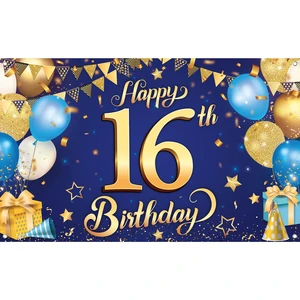 Blue and Gold Happy 16th Birthday Banner - 72x44 Inch Blue and Gold Backcrop Banner for 16th Happy Birthday Decorations 16th Party Decorations for Men, Women Blue and Gold Happy 16th Birthday Banner - 72x44 Inch Blue and Gold Backcrop Banner for 16th Happy Birthday Decorations 16th Party Decorations for Men, Women