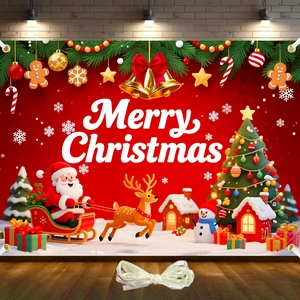 7x5ft Merry Christmas Backdrop Christmas Party Decoration Banner Xmas Backdrops for Wall Snowy Winter Santa Claus Elk Gifts Banner New Year Eve Family Party Supplies with 19.68ft Ribbon 7x5ft Merry Christmas Backdrop Christmas Party Decoration Banner Xmas Backdrops for Wall Snowy Winter Santa Claus Elk Gifts Banner New Year Eve Family Party Supplies with 19.68ft Ribbon