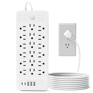 18 Outlets Surge Protector Power Strip - 10 Feet Flat Plug Heavy Duty Extension Cord with 18 Widely Outlets and 3 USB Ports,2 Type-C Ports,Black (White, 10FT) 18 Outlets Surge Protector Power Strip - 10 Feet Flat Plug Heavy Duty Extension Cord with 18 Widely Outlets and 3 USB Ports,2 Type-C Ports,Black (White, 10FT)