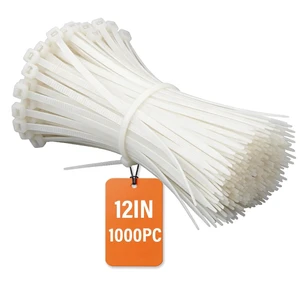 12-377 12inch 1000 Pcs Indoor and Outdoor 50 Lbs Tensile Strength UV Resistant Cable Zip Tie, White 12-377 12inch 1000 Pcs Indoor and Outdoor 50 Lbs Tensile Strength UV Resistant Cable Zip Tie, White