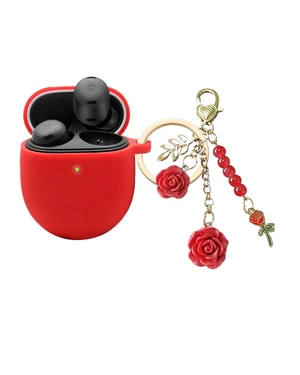 for Google Pixel Buds Pro Case Cover with Keychain,Cute Silicone for Pixel Buds Pro Charging Case Protective Cover with Flowers Carabiner Key chains for Google buds pro case for Women Girls (Red) for Google Pixel Buds Pro Case Cover with Keychain,Cute Silicone for Pixel Buds Pro Charging Case Protective Cover with Flowers Carabiner Key chains for Google buds pro case for Women Girls (Red)