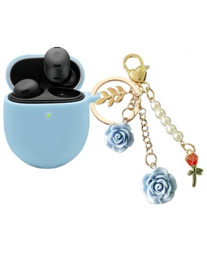for Google Pixel Buds Pro Case Cover with Keychain,Cute Silicone for Pixel Buds Pro Charging Case Protective Cover with Flowers Carabiner Key Chains for Google Buds pro case for Women Girls (Blue) for Google Pixel Buds Pro Case Cover with Keychain,Cute Silicone for Pixel Buds Pro Charging Case Protective Cover with Flowers Carabiner Key Chains for Google Buds pro case for Women Girls (Blue)