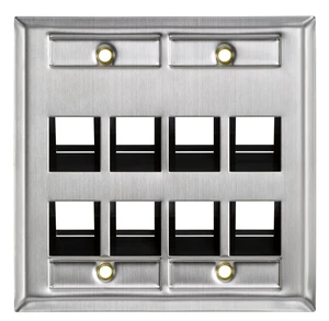8-Port Angled Stainless Steel QuickPort Dual Gang Wallplate with ID Windows, 43081-2L8 Electrical Distribution Wall Plates 8-Port Angled Stainless Steel QuickPort Dual Gang Wallplate with ID Windows, 43081-2L8 Electrical Distribution Wall Plates