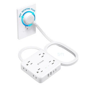 360° Rotating Flat Plug Power Strip 5ft, 8 AC & 4 USB (2U2C), White Flat Extension Cord 1625W, 1440J Surge Protector with USB Ports, Wall Mountable, for Home Office Dorm Room Essentials 360° Rotating Flat Plug Power Strip 5ft, 8 AC & 4 USB (2U2C), White Flat Extension Cord 1625W, 1440J Surge Protector with USB Ports, Wall Mountable, for Home Office Dorm Room Essentials