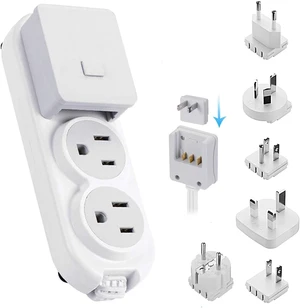 Travel Power Strip - Small & Compact - Surge Protector - Grounded USB + Type C - 2 USA Outlets Input - Plugs for Europe, Asia, China, USA, South America Travel Power Strip - Small & Compact - Surge Protector - Grounded USB + Type C - 2 USA Outlets Input - Plugs for Europe, Asia, China, USA, South America