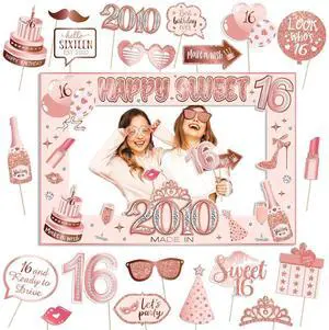 Sweet 16 Party Decorations for Girls, Sweet 16 Photo Booth Props Pink Rose Gold 16th Birthday Selfie Props with Photo Frame Kit Sweet Sixteen Happy Birthday Party Decorations Supplies Favors | Pink Ro Sweet 16 Party Decorations for Girls, Sweet 16 Photo Booth Props Pink Rose Gold 16th Birthday Selfie Props with Photo Frame Kit Sweet Sixteen Happy Birthday Party Decorations Supplies Favors | Pink Ro