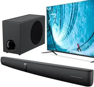 2.1 Sound Bar with Subwoofer, 110W Sound Bar for Smart TV with Adjustable Deep Bass & Volume Boost & 3 EQ Modes, Bluetooth/ARC/Opt/AUX, Soundbar for TV/PC/Gaming/Projector (Black) 2.1 Sound Bar with Subwoofer, 110W Sound Bar for Smart TV with Adjustable Deep Bass & Volume Boost & 3 EQ Modes, Bluetooth/ARC/Opt/AUX, Soundbar for TV/PC/Gaming/Projector (Black)