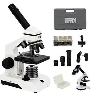 M2 Dual Power Supply Compound Monocular Microscope 40X-2000X for Adults & Students All-Metal STEM Lab Kit with Glass Optics, Dual LED, Slides & Carry Case M2 Dual Power Supply Compound Monocular Microscope 40X-2000X for Adults & Students All-Metal STEM Lab Kit with Glass Optics, Dual LED, Slides & Carry Case