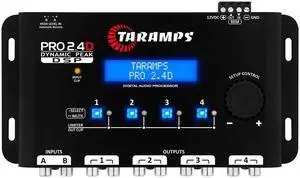 Taramps Pro 2.4D Dynamic Peak DSP Crossover Full Digital Signal Car Audio Processor and Equalizer, RCA and High Level Input, 4-Channel Out, 5-Band Input, Eq 12 preset, Peak and RMS Limiter Function Taramps Pro 2.4D Dynamic Peak DSP Crossover Full Digital Signal Car Audio Processor and Equalizer, RCA and High Level Input, 4-Channel Out, 5-Band Input, Eq 12 preset, Peak and RMS Limiter Function