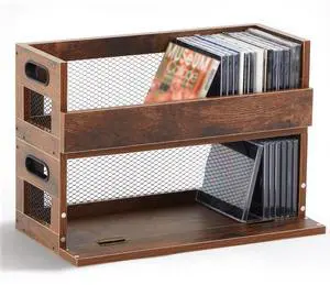 2 Set Retro CD Storage Box, Holds 72 CDs(36 Each),Vintage Brown | Metal & Wood CD Shelf Holder with Magnetic Front Flap and Handles, Cassette Tape,DVD,Movie Cases Rack Organizer 2 Set Retro CD Storage Box, Holds 72 CDs(36 Each),Vintage Brown | Metal & Wood CD Shelf Holder with Magnetic Front Flap and Handles, Cassette Tape,DVD,Movie Cases Rack Organizer