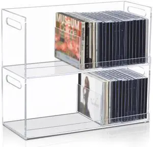 2 Pcs Acrylic Cd Storage Box, Clear Acrylic Stackable Cd Holder Racks with Cutout Carrying Handles, Organizer Shelf for Media, Movie Cases, Dvds Organizer 2 Pcs Acrylic Cd Storage Box, Clear Acrylic Stackable Cd Holder Racks with Cutout Carrying Handles, Organizer Shelf for Media, Movie Cases, Dvds Organizer
