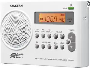 PR-D9W Portable AM/FM/NOAA Alert Radio with Built-in Battery Charger, White PR-D9W Portable AM/FM/NOAA Alert Radio with Built-in Battery Charger, White