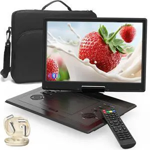 17.3" Portable DVD Player with Bluetooth Hadphones and Carrying Bag,15.4" Wide-Viewing-Angle HD Screen,6-Hours Rechargeable Battery,Car DVD Player for Kids,Support Bluetooth/HDMI in/AV/CD/VCD/DVD/USB 17.3" Portable DVD Player with Bluetooth Hadphones and Carrying Bag,15.4" Wide-Viewing-Angle HD Screen,6-Hours Rechargeable Battery,Car DVD Player for Kids,Support Bluetooth/HDMI in/AV/CD/VCD/DVD/USB