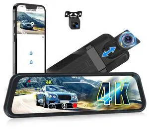 4K Mirror Dash Cam Front and Rear, WiFi Rear View Mirror Camera, 9.66" Full Touch Screen, Dash Camera for Cars, Night Vision, G-Sensor, Loop Recording, Reverse Assist 4K Mirror Dash Cam Front and Rear, WiFi Rear View Mirror Camera, 9.66" Full Touch Screen, Dash Camera for Cars, Night Vision, G-Sensor, Loop Recording, Reverse Assist