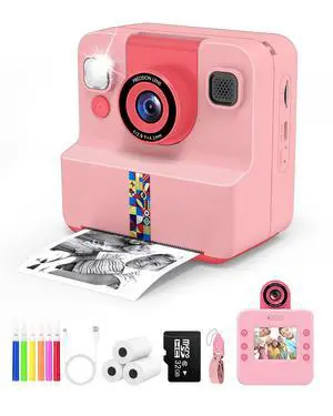 Kids Instant Print Camera, Selfie Camera Gift for Girls Boys 3-12, Pink | 2.4-inch kids print camera with 32GB card, 3 paper rolls, 5 pens, 1080P video, music and 5 games Kids Instant Print Camera, Selfie Camera Gift for Girls Boys 3-12, Pink | 2.4-inch kids print camera with 32GB card, 3 paper rolls, 5 pens, 1080P video, music and 5 games