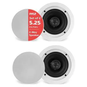 Pair 5.25 Flush Mount in-Wall in-Ceiling 2-Way Home Speaker System Spring Loaded Quick Connections Dual Polyprone Cone Polymer Tweeter Stereo Sound 150 Watts (PDIC1651RD) White Pair 5.25 Flush Mount in-Wall in-Ceiling 2-Way Home Speaker System Spring Loaded Quick Connections Dual Polyprone Cone Polymer Tweeter Stereo Sound 150 Watts (PDIC1651RD) White