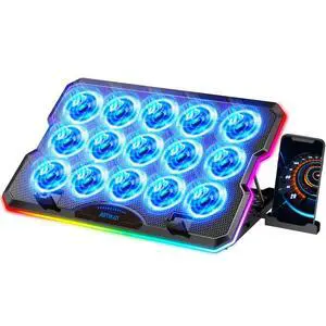 Gaming Laptop Cooling Pad, Laptop Cooler with 15 Quiet Fans for 12-17.3 Inch Notebook, Slim Portable Laptop Cooling Stand with 7 Height Adjustable, 2 USB Ports, Phone Stand Gaming Laptop Cooling Pad, Laptop Cooler with 15 Quiet Fans for 12-17.3 Inch Notebook, Slim Portable Laptop Cooling Stand with 7 Height Adjustable, 2 USB Ports, Phone Stand