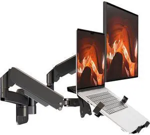 Monitor and Laptop Wall-Mount - Full Motion 2-in-1 Monitor Arm Fits Max 32" Screen and 18" Laptop, Holds up to19.8lbs, Detachable Laptop Tray with Adjustable Slide Clamp, VESA 75x75/100x100 Monitor and Laptop Wall-Mount - Full Motion 2-in-1 Monitor Arm Fits Max 32" Screen and 18" Laptop, Holds up to19.8lbs, Detachable Laptop Tray with Adjustable Slide Clamp, VESA 75x75/100x100