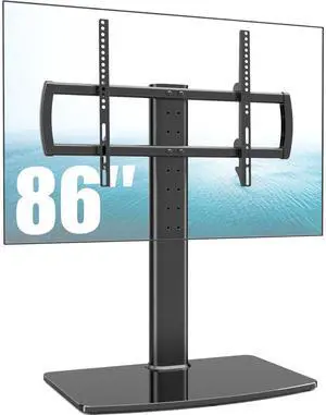 Universal TV Stand/Base Tabletop TV Stand with Wall Mount for 40 to 86 inch 5 Level Height Adjustable, Heavy Duty Tempered Glass Base, Holds up to 132lbs Screens, HT03B-003 Universal TV Stand/Base Tabletop TV Stand with Wall Mount for 40 to 86 inch 5 Level Height Adjustable, Heavy Duty Tempered Glass Base, Holds up to 132lbs Screens, HT03B-003