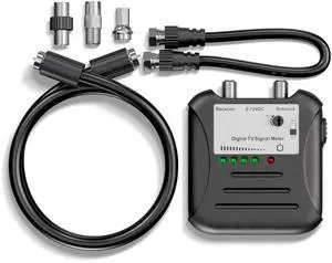 Antenna Signal Strength Meter for TVs, RVs, OTA Antennas - TV Channel Finder and Sensitivity Adjuster - Over-the-Air Signal Tester with LED Indicators and Coaxial Cable, Black Antenna Signal Strength Meter for TVs, RVs, OTA Antennas - TV Channel Finder and Sensitivity Adjuster - Over-the-Air Signal Tester with LED Indicators and Coaxial Cable, Black