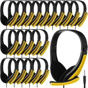 20 Pack Bulk Classroom Headphones with Microphone Students Wired School Class Set Headphones for School Library Computer Office Adults 3.5 Jack Universal Plug(Yellow) 20 Pack Bulk Classroom Headphones with Microphone Students Wired School Class Set Headphones for School Library Computer Office Adults 3.5 Jack Universal Plug(Yellow)