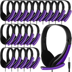 20 Pack Bulk Classroom Headphones with Microphone Students Wired School Class Set Headphones for School Library Computer Office Adults 3.5 Jack Universal Plug(Purple) 20 Pack Bulk Classroom Headphones with Microphone Students Wired School Class Set Headphones for School Library Computer Office Adults 3.5 Jack Universal Plug(Purple)