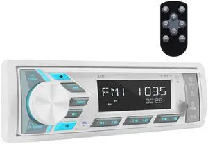 Single Din Marine Stereo Receiver: in Dash Bluetooth Boat Radio - Digital LCD Display Push to Talk Assistant AM FM MP3 SD Aux-in USB Charging 4.2-Channel Audio Output for Marine Vehicle Watercraft Single Din Marine Stereo Receiver: in Dash Bluetooth Boat Radio - Digital LCD Display Push to Talk Assistant AM FM MP3 SD Aux-in USB Charging 4.2-Channel Audio Output for Marine Vehicle Watercraft