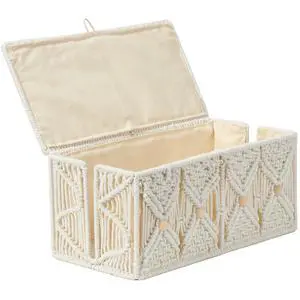 Cable Management Box Handmade Macrame Cord Storage Organizer | Power Strips Outlet Router Adapter TV Wire Hider Cover Under Desk Natural Cotton Rope Woven Basket w/ Lid, Off White, Large Cable Management Box Handmade Macrame Cord Storage Organizer | Power Strips Outlet Router Adapter TV Wire Hider Cover Under Desk Natural Cotton Rope Woven Basket w/ Lid, Off White, Large