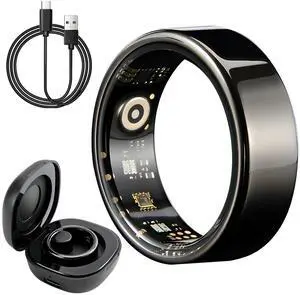 Smart Ring Health Tracker with Portable Charging Cases, Size 9 | IP68 Waterproof & Heart Rate & Sleep Tracking & ZERO Fees For IOS+Andriod, Fitness Ring for Men & Women, Size 9-11, Black Smart Ring Health Tracker with Portable Charging Cases, Size 9 | IP68 Waterproof & Heart Rate & Sleep Tracking & ZERO Fees For IOS+Andriod, Fitness Ring for Men & Women, Size 9-11, Black