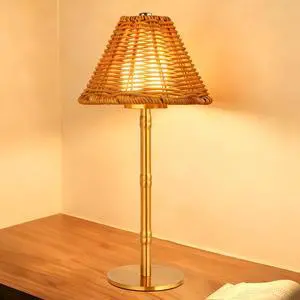 Mr.White Rechargeable Cordless Table Lamp with Wicker Shade, 5200mAh Battery Operated Portable Table Light with Touch Control, for Patio Restaurant Kitchen Dinner (Gold) Mr.White Rechargeable Cordless Table Lamp with Wicker Shade, 5200mAh Battery Operated Portable Table Light with Touch Control, for Patio Restaurant Kitchen Dinner (Gold)