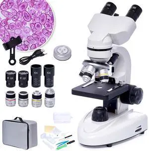 200X-5000X Binocular Compound Microscope for Adults & Students | Wide-field optics, 4 achromatic objectives, mechanical stage, coaxial focus and phone adapter for school, home and lab use 200X-5000X Binocular Compound Microscope for Adults & Students | Wide-field optics, 4 achromatic objectives, mechanical stage, coaxial focus and phone adapter for school, home and lab use