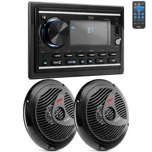 Boat Bluetooth Marine Stereo Receiver - Marine Head Unit Double DIN Stereo Receiver Power Amplifier & Speaker Kit - Hands-Free Calling, AM/FM/MP3/BT/USB/AUX - Remote, Speakers - PLMR2DNBK Boat Bluetooth Marine Stereo Receiver - Marine Head Unit Double DIN Stereo Receiver Power Amplifier & Speaker Kit - Hands-Free Calling, AM/FM/MP3/BT/USB/AUX - Remote, Speakers - PLMR2DNBK