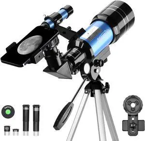 70/300 Portable Telescopes with Tabletop Tripod 2 Eyepieces for Kids and Astronomy Beginners with Finderscope and Smartphone Adapter Moon Filter 3X Barlow,Space,Gifts (150, x) 70/300 Portable Telescopes with Tabletop Tripod 2 Eyepieces for Kids and Astronomy Beginners with Finderscope and Smartphone Adapter Moon Filter 3X Barlow,Space,Gifts (150, x)