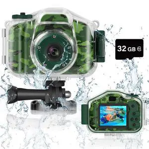 Kids Waterproof Camera, Underwater HD Digital Camcorder, Green | Mini Action Toys, Christmas Birthday Gifts for Toddler Boys Girls 3-12, Ideal for Summer Beach Pool Camp Travel, 32GB card Kids Waterproof Camera, Underwater HD Digital Camcorder, Green | Mini Action Toys, Christmas Birthday Gifts for Toddler Boys Girls 3-12, Ideal for Summer Beach Pool Camp Travel, 32GB card