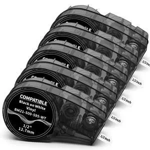 5-Pack Compatible M21-500-595-WT All-Weather Vinyl Label White.5'' W 21' L | Compatible with BMP21-PLUS BMP21-LAB M210-LAB M211 M210 Labels 1/2 Inch High Adhesion, for Indoor/Outdoor ID, Lab & Equipme 5-Pack Compatible M21-500-595-WT All-Weather Vinyl Label White.5'' W 21' L | Compatible with BMP21-PLUS BMP21-LAB M210-LAB M211 M210 Labels 1/2 Inch High Adhesion, for Indoor/Outdoor ID, Lab & Equipme