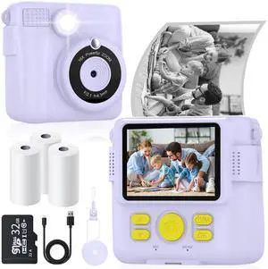 Instant Print Camera for Kids with 3 Rolls of Printer Paper, 1080P Toddler Digital Camera Toys for Age 3-12 with 32GB SD Card, Christmas & Birthday Gifts for 3 4 5 6 7 8 Year Old Girls & Boys (Purple) Instant Print Camera for Kids with 3 Rolls of Printer Paper, 1080P Toddler Digital Camera Toys for Age 3-12 with 32GB SD Card, Christmas & Birthday Gifts for 3 4 5 6 7 8 Year Old Girls & Boys (Purple)