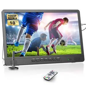 18.2" Portable TV with Antenna, 1080P LED TV for Kitchen, Camping | Small TV with HDMI Input/AV Input/USB Port, for Bedroom, RV, Patio, Indoor/Outdoor 18.2" Portable TV with Antenna, 1080P LED TV for Kitchen, Camping | Small TV with HDMI Input/AV Input/USB Port, for Bedroom, RV, Patio, Indoor/Outdoor