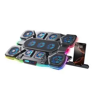 Gaming Laptop Cooling Pad - 11 High Speed Turbo Fans Ultra Quiet Laptop Cooler Stand with RGB Lights Digital Display Height Adjustable for 17 Inch Laptop Gaming Laptop Cooling Pad - 11 High Speed Turbo Fans Ultra Quiet Laptop Cooler Stand with RGB Lights Digital Display Height Adjustable for 17 Inch Laptop