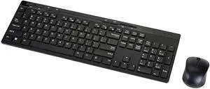 Wireless Keyboard and Mouse Combo, Full-Sized, QWERTY Layout, 2.4 GHz USB Plug & Play Receiver, Sleek Design, Black Wireless Keyboard and Mouse Combo, Full-Sized, QWERTY Layout, 2.4 GHz USB Plug & Play Receiver, Sleek Design, Black
