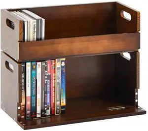 2 Set Wooden DVD and CD Storage Box Cassette Tape Display Stand Holder Rack with Carrying Handle, Organizer Shelf for Movie Cases, Each Can Store up to 36 CDs and 26 DVDs (Brown) 2 Set Wooden DVD and CD Storage Box Cassette Tape Display Stand Holder Rack with Carrying Handle, Organizer Shelf for Movie Cases, Each Can Store up to 36 CDs and 26 DVDs (Brown)