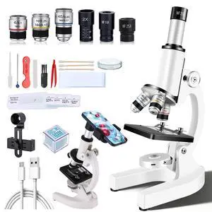Compound Microscope for Adults & Kids - 40X-2000X High-Power Biological Microscope for Students, School Lab & Home Education, with Slides Set & Phone Adapter (White) Compound Microscope for Adults & Kids - 40X-2000X High-Power Biological Microscope for Students, School Lab & Home Education, with Slides Set & Phone Adapter (White)