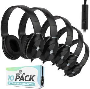 Classroom Headphones-Bulk 10-Pack, with Microphone Student On Ear Comfy Swivel Earphones for Library, School, Airplane, Kids-for Online Learning and Travel, HQ Stereo Sound 3.5mm Jack (Black) Classroom Headphones-Bulk 10-Pack, with Microphone Student On Ear Comfy Swivel Earphones for Library, School, Airplane, Kids-for Online Learning and Travel, HQ Stereo Sound 3.5mm Jack (Black)