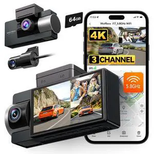 i17 4K 3 Channel Dash Cam Built-in 5.8GHz WiFi with 64GB Card, 4K+1080P+1080P Dash Cam Front and Rear Inside, Triple Car Camera with 3 Inch Screen, IR Night Vision, WDR, 24H Parking Mode, GPS i17 4K 3 Channel Dash Cam Built-in 5.8GHz WiFi with 64GB Card, 4K+1080P+1080P Dash Cam Front and Rear Inside, Triple Car Camera with 3 Inch Screen, IR Night Vision, WDR, 24H Parking Mode, GPS