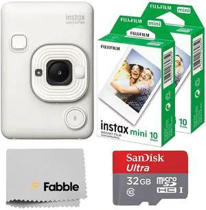 INSTAX Mini LiPlay Hybrid Instant Camera Bundle with 20 Sheets INSTAX Mini Film, 32GB microSD Card, USB Charging Cable, Hand Strap, Cleaning Cloth (Misty White) INSTAX Mini LiPlay Hybrid Instant Camera Bundle with 20 Sheets INSTAX Mini Film, 32GB microSD Card, USB Charging Cable, Hand Strap, Cleaning Cloth (Misty White)