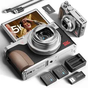 True 5K 64MP Digital Camera for Photography, Autofocus 18X Zoom, 3'' 180° Flip Screen, Comes with 64GB TF Card & 2 Batteries, Compact Travel Vlogging Camera for YouTube Beginners (Silve) True 5K 64MP Digital Camera for Photography, Autofocus 18X Zoom, 3'' 180° Flip Screen, Comes with 64GB TF Card & 2 Batteries, Compact Travel Vlogging Camera for YouTube Beginners (Silve)
