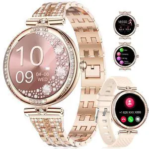 Smart Watches for Women (Answer/Make Call) with Diamonds1.19 AMOLED Smartwatch with Heart Rate/SpO2/Sleep Monitor,IP68 Waterproof Fitness Tracker 111 Sport Modes Pedometer for Android iOS,Gold Smart Watches for Women (Answer/Make Call) with Diamonds1.19 AMOLED Smartwatch with Heart Rate/SpO2/Sleep Monitor,IP68 Waterproof Fitness Tracker 111 Sport Modes Pedometer for Android iOS,Gold