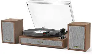 Vinyl Record Player with External Bookshelf Speakers, 33-1/3 45 78 RPM Vintage Bluetooth Stereo Turntable for Vinyl Records,Belt-Driven System, Auto-Stop, Support AUX/RCA, Tan Oak Finish Vinyl Record Player with External Bookshelf Speakers, 33-1/3 45 78 RPM Vintage Bluetooth Stereo Turntable for Vinyl Records,Belt-Driven System, Auto-Stop, Support AUX/RCA, Tan Oak Finish