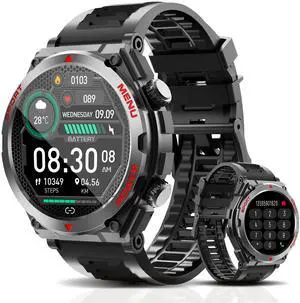 Military Smart Watch,1.52-Inch Smartwatch with Text and Call,24/7Heart Rate Sleep Monitor,Blood Oxygen,and Activity Trackers-Compatible with iPhone and Android,for Men and Women (Black up, 1.52) Military Smart Watch,1.52-Inch Smartwatch with Text and Call,24/7Heart Rate Sleep Monitor,Blood Oxygen,and Activity Trackers-Compatible with iPhone and Android,for Men and Women (Black up, 1.52)