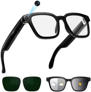Smart Glasses with Camera, 1080P Video Recording Glasses for Life | 165 Languages Real Time Translation, AI Voice Assistant, Open-Ear Audio,Sunglasses with Color-Changing Clear&Green Lenses Smart Glasses with Camera, 1080P Video Recording Glasses for Life | 165 Languages Real Time Translation, AI Voice Assistant, Open-Ear Audio,Sunglasses with Color-Changing Clear&Green Lenses