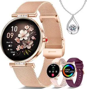 Smart Watch for Women 1.19 Small Screen AMOLED 2000 Nit-3 Band Rose Gold | Compatible iPhone & Android with Bluetooth Call/Heart Rate/SpO2/Sleep Monitor, 120+ Sports Modes Waterproof Fitness Tracker Smart Watch for Women 1.19 Small Screen AMOLED 2000 Nit-3 Band Rose Gold | Compatible iPhone & Android with Bluetooth Call/Heart Rate/SpO2/Sleep Monitor, 120+ Sports Modes Waterproof Fitness Tracker